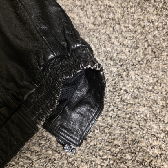 Phoenix Jacket Mens 44 Black Leather Motorcycle Bomber Elastic Waist Zip Pockets - Picture 16 of 16